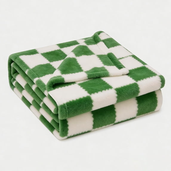 ROSEKIND Checkered Flannel Fleece Throw Blanket, 50" x 60", Forest Green