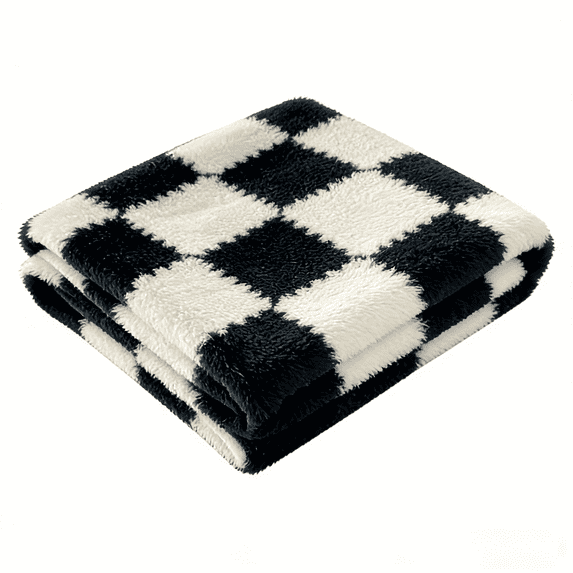 ROSEKIND Colorful Checkered Flannel Blanket, Super Soft Aesthetic Checkerboard Throw, Thick Fuzzy Fleece Nap Blanket for Single Bed, Gifts for Men, Women and Pets, 50"x60", Midnight Black