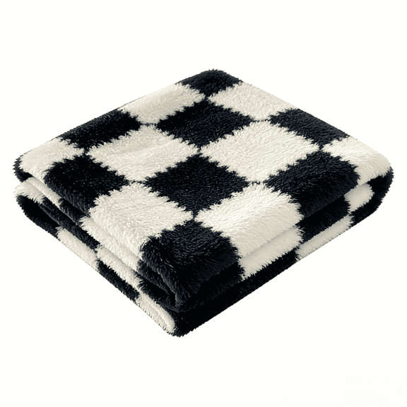 ROSEKIND Colorful Checkered Flannel Blanket, Super Soft Aesthetic Checkerboard Throw, Thick Fuzzy Fleece Nap Blanket for Single Bed, Gifts for Men, Women and Pets, 50"x60", Midnight Black
