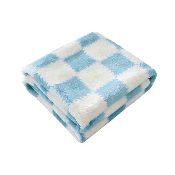 ROSEKIND Colorful Checkered Flannel Blanket, Super Soft Aesthetic Checkerboard Throw, Thick Fuzzy Fleece Nap Blanket for Single Bed, Gifts for Men, Women and Pets, 50"x60", Light Blue