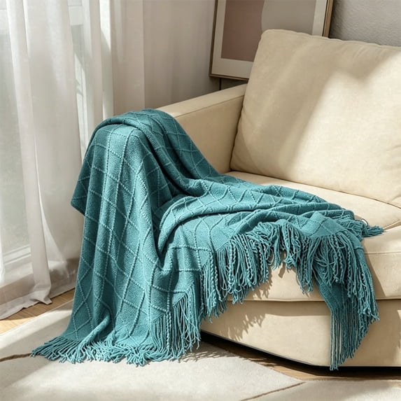 ROSEKIND Diamond Textured Tassel Throw Blanket, Soft Knitted Decorative Blankets 60X80inch.