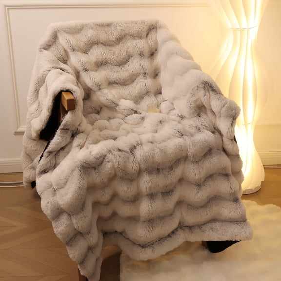 ROSEKIND Faux Fur Rabbit Throw Blanket, Reversible Wave Textured Bedding, for Cozy Bedroom & Living – Gifts for Men or Women