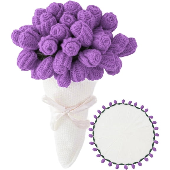 ROSEKIND Crochet Rose Bouquet Blanket, Knitted Throw with 3D Rose Flower Design, Soft Decorative Blanket for Sofa, Chair, Shawl, Purple