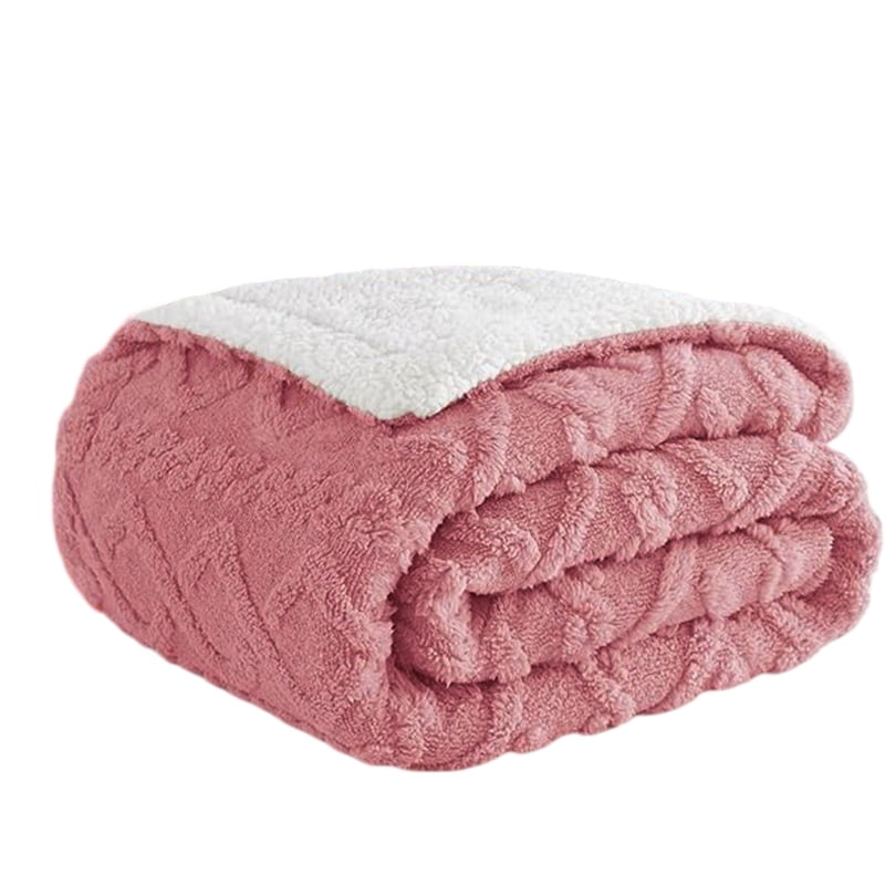 ROSEKIND Luxury Diamond Jacquard Sherpa Throw Blanket, Ultra Soft Reversible Fleece Bed Blanket for Couch & Sofa, Warm & Decorative, 60"x80", Blush Pink