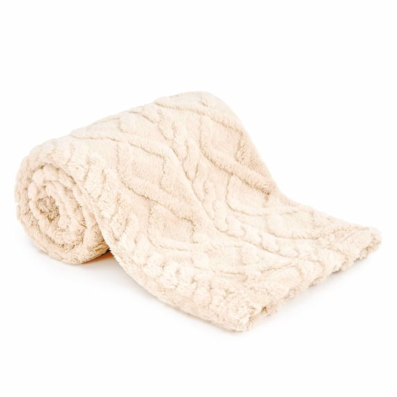 ROSEKIND Home Fleece Throw Blanket for Couch or Bed, 3D Jacquard Decorative Blankets | Cozy Soft Fuzzy Flannel Blanket All Seasons & Occasion, Gifts for Women, 30×40in, Warm Oatmeal