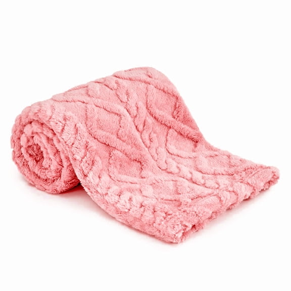 ROSEKIND Home Fleece Throw Blanket for Couch or Bed, 3D Jacquard Decorative Blankets | Cozy Soft Fuzzy Flannel Blanket All Seasons & Occasion, Gifts for Women, 30×40in, Blush Pink