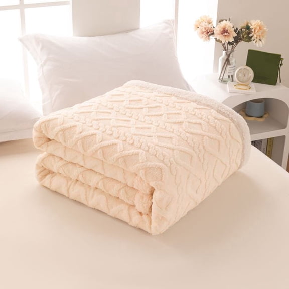 ROSEKIND Luxury Diamond Jacquard Sherpa Throw Blanket, Ultra Soft Reversible Fleece Bed Blanket for Couch & Sofa, Warm & Decorative, 40"x60", Ivory Cream