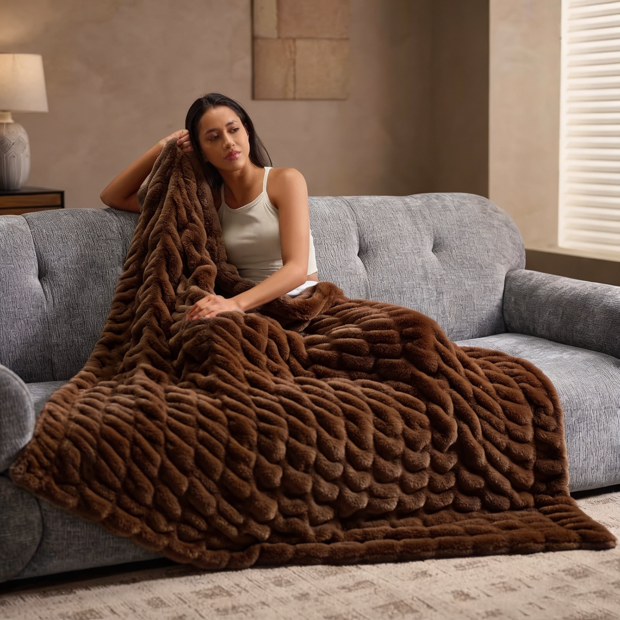 ROSEKIND Premium High-End Double-Sided Faux Rabbit Fur Throw Blanket ...