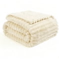 thumbnail image 1 of ROSEKIND Striped Blanket, Premium Faux Fur Touch Ribbed Throw for Sofa and Bed, Cozy Gift for Adults and Friends, 40''x60'', Ivory Cream, 1 of 9
