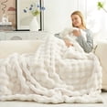 thumbnail image 1 of ROSEKIND Ultra Soft Cozy Faux Fur Throw Blanket, Fuzzy Plush Thick Bubble Blanket| White|50x60inch, 1 of 8
