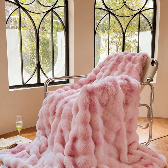 ROSEKIND ultra-soft 680GSM Faux Fur Ribbed Throw Blanket for Sofa & Bed, Cozy Gift for Adults & Friends, 50x60in, Tie-dye Pink