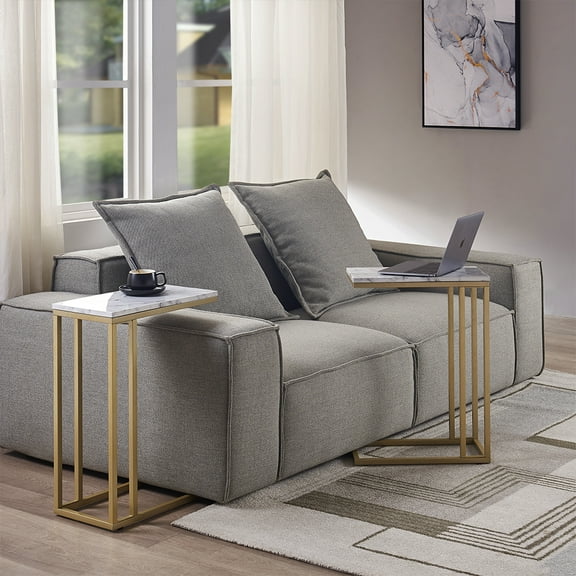ROSEN GARDEN Set of 2 C Shape Side Table, Couch Table for  Small Space, C Shape coffee Table for Living Room, Laptop Holder, Gold Finish