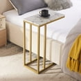 thumbnail image 1 of ROSEN GARDEN Faux Marble Side Table, C Shape End Table, Gold White Finish, 1 of 7