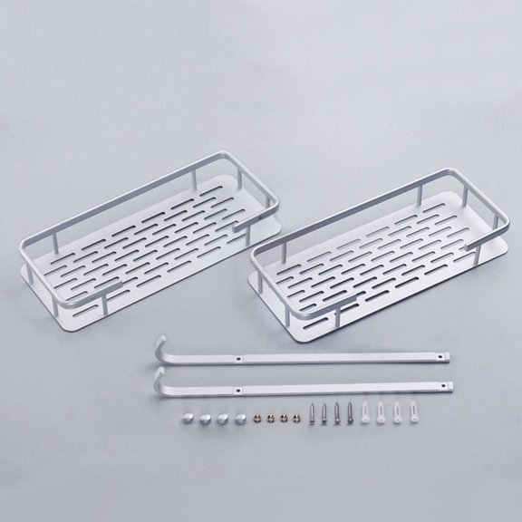 ROSENICE 1 Set Bathroom Wall Mounted Shelf Rectangular Shape Silver Kitchen Storage Solution