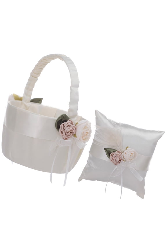 1 Set Wedding Pillow for Rings Satin Fabric White Ring Holder Brides Engagement Ceremony