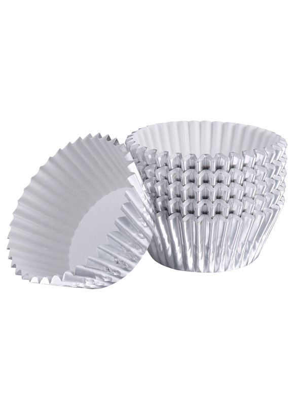 ROSENICE 100pcs Aluminum Thickened Foil Cups Cupcake Liners Mini Cake Muffin Molds Baking Molds (Silver)