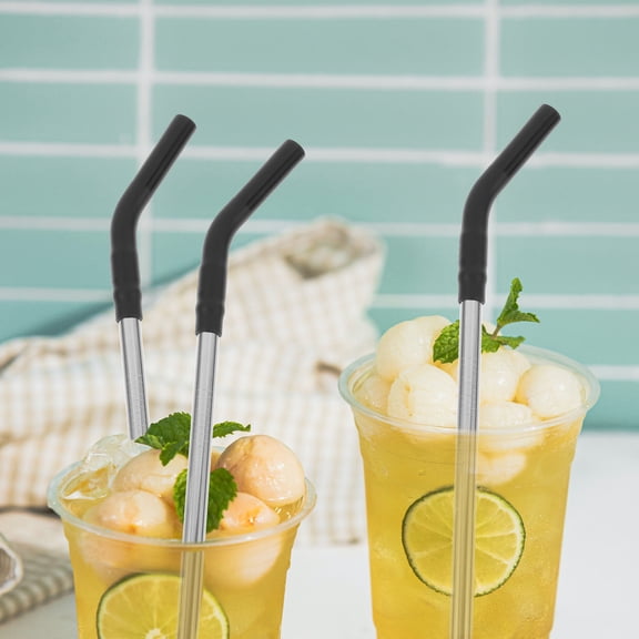 ROSENICE 10Pcs Metal Drinking Straws With Silicone Tips 8.65X0.47X0.47In For Environmental Protection
