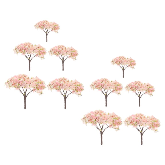 ROSENICE 10Pcs Miniature Trees For Diorama Pink Cherry Blossom Tree ABS Sponge Material For Modeling Supplies