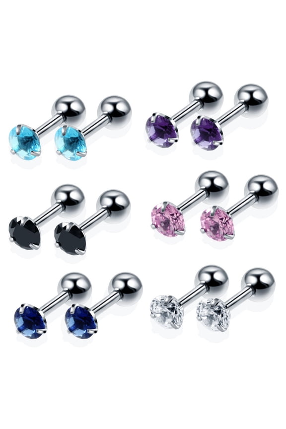 12Pcs Piercing Earring Set Round Stainless Steel Ear Piercing Earrings for Men and Women