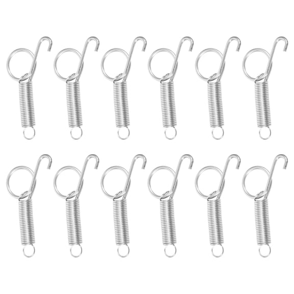 ROSENICE 12Pcs Silver Stainless Steel Spring Hooks for Pet Cage Door Locking 2.8x1.3x0.8in