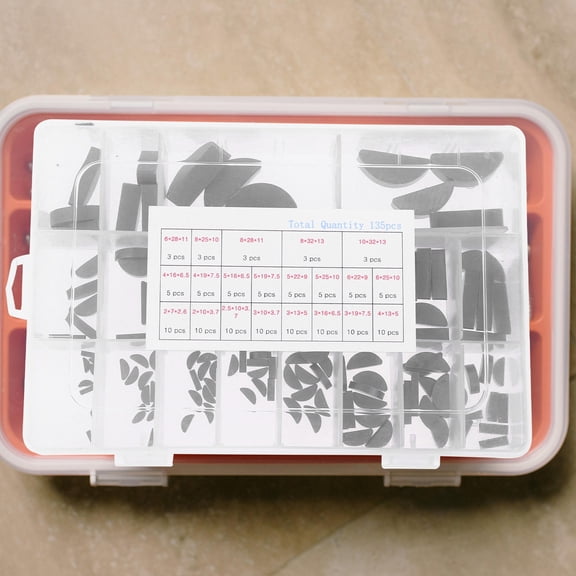 ROSENICE 135Pcs Carbon Steel Woodruff Semicircle Key Assortment Kit for Hub Adjustment Installation Repair Tasks