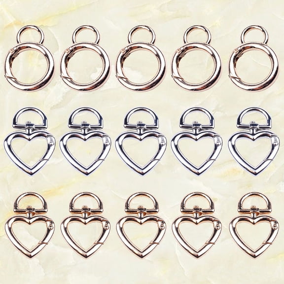 ROSENICE 15Pcs Assorted Color Heart Keyrings Keychain Buckles Alloy Accessories for Hanging Keys