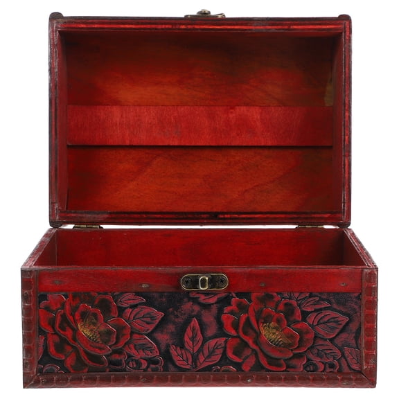ROSENICE 1Pack Storage Chest Box Red Wooden With Zinc Alloy Accents For Adult Collectibles