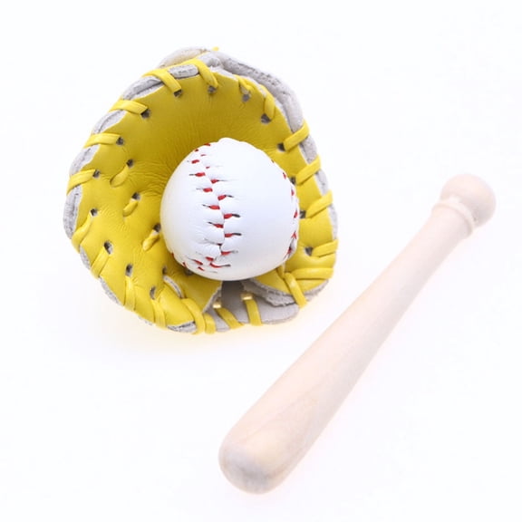 ROSENICE 1Set Dollhouse Mini Baseball Playset Assorted Color Pine Wood Sports Equipment For All Ages Outdoor Use