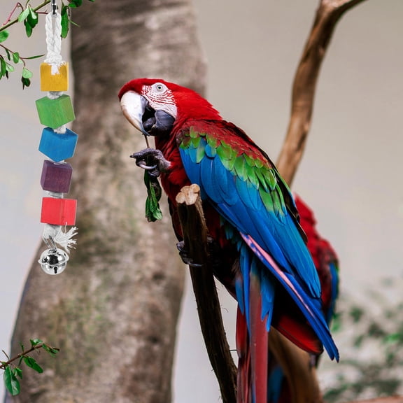 ROSENICE 1Set Interesting Parrot Toy Wood Material Bell Pendant for Bird Lovers Home Environment