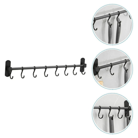 ROSENICE 1Set Space-Saving Wall Rack With Hooks Black 51x3.3in Kitchen Use