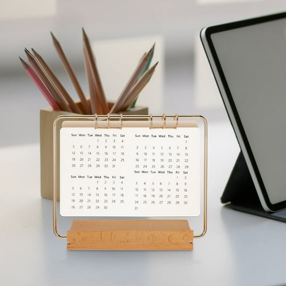 ROSENICE 1Set Upright Tabletop Calendar Holder Beech Iron Minimalist Design for Home Office Decor