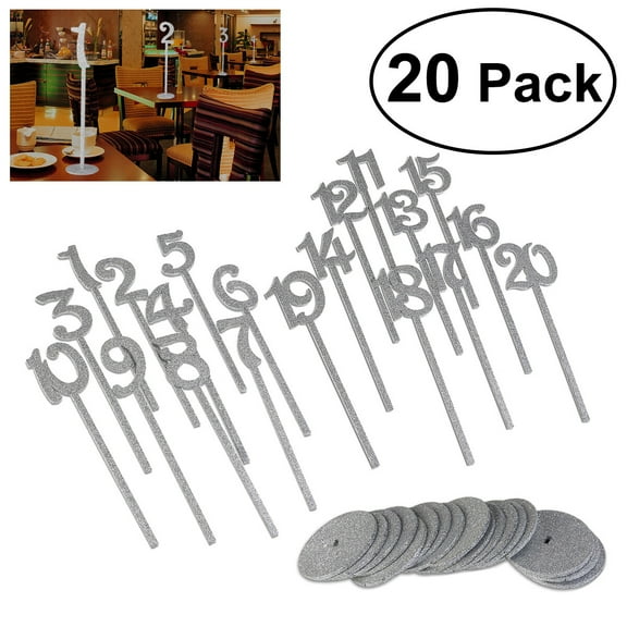 NICEXMAS Set of 20 Silver Wooden Table Numbers with Base for Wedding Reception Seating Assignments