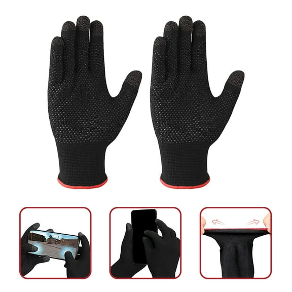 ROSENICE 2Pairs Touch Screen Cell Phone Gloves for Men and Women Winter Use Black with Red Trim Design