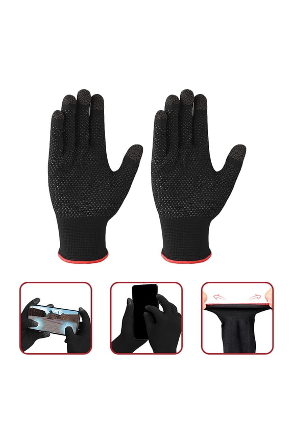 2Pairs Touch Screen Cell Phone Gloves for Men and Women Winter Use Black with Red Trim Design