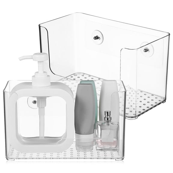 ROSENICE 2Pcs Wall Storage Organizer Box Adhesive Mount for Bathroom and Kitchen with Assorted Colors