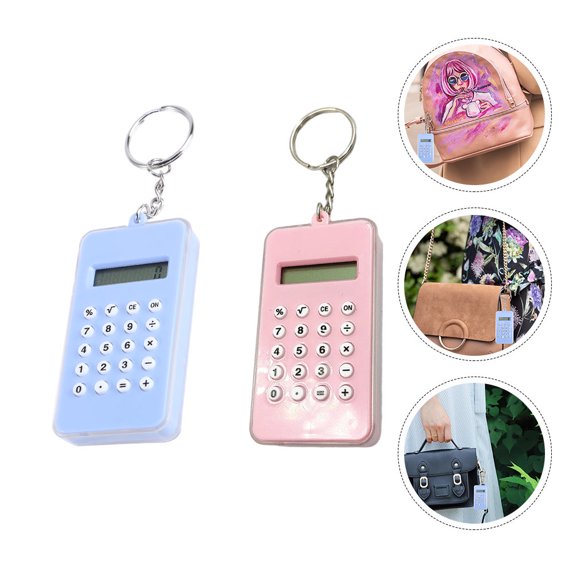 ROSENICE 2Pcs Cute Keyring Handheld Calculator Shape Key Chain for Students Office Workers 1.3x3.8x7In
