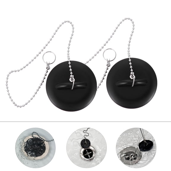ROSENICE 2Pcs Easy to Clean Chain Design Bath Plug Stopper for Small Swimming Pool Hotel Use