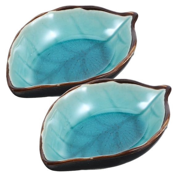 ROSENICE 2Pcs Leaf Shaped Sky-Blue Ceramic Spoon Holder for Kitchen Counter Organization 11.8X7.9X1.1In