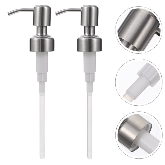 ROSENICE 2Pcs Lotion Dispenser Pump Silver Round Stainless Steel For Bottle Head Replacement Bathroom Use