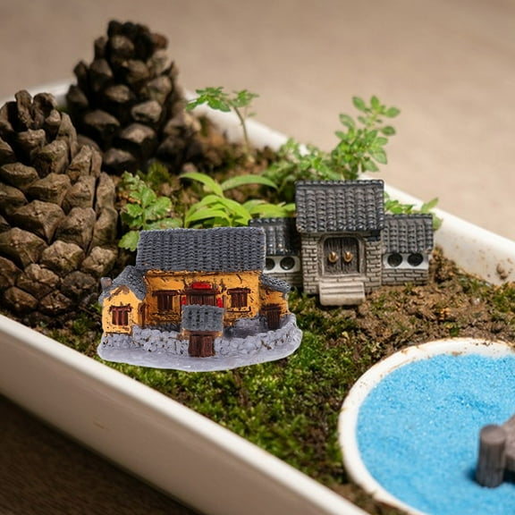ROSENICE 2Pcs Resin Miniature House for Garden Scene Assorted Color Micro Landscape Enhancement 11.8X7.9X3.9in
