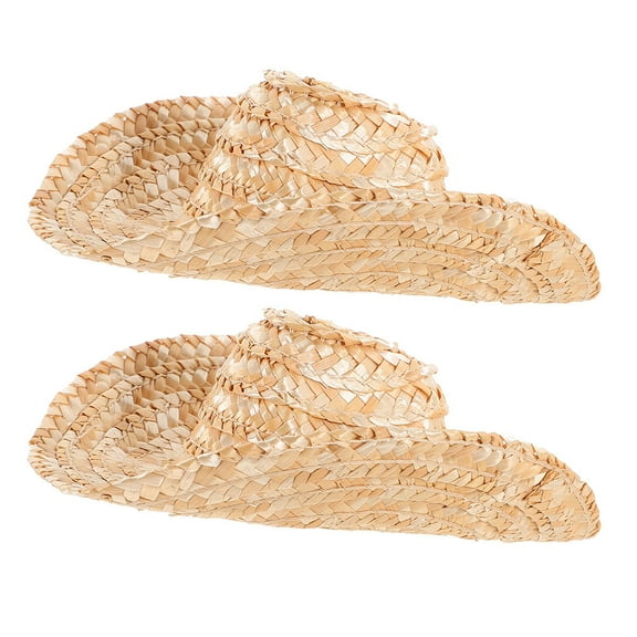 ROSENICE 2Pcs Straw Hats Khaki Wheatstraw Cowboy Style for Dolls and Pets Diy Decoration