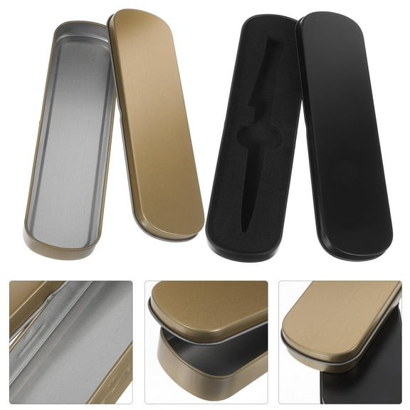 ROSENICE 2pcs Metal Stationery Boxes for Daily Use Assorted Color and Functional for Students