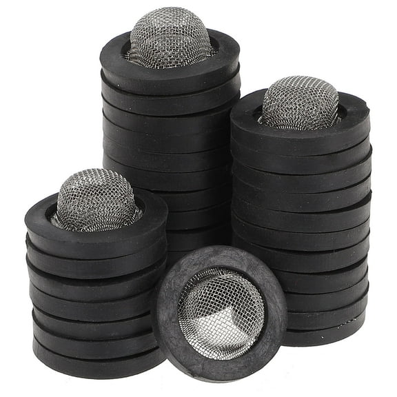 ROSENICE 30 Pcs Quarter Mesh Gasket Water Pipe Joint Cleaning Mesh Hose Gasket Hose Washer Thicken Black 1.80X1.80X0.60CM