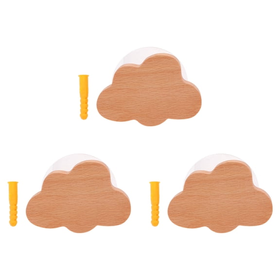 ROSENICE 3Pcs Cloud Shape Self Adhesive Wood Hook Wall Mounting for General Users Home Decoration