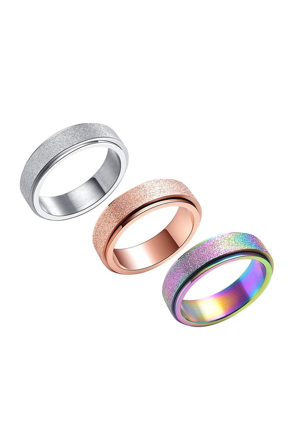 3Pcs Cool Rings for Men Stainless Steel Spinning Band Ring Unisex Jewelry