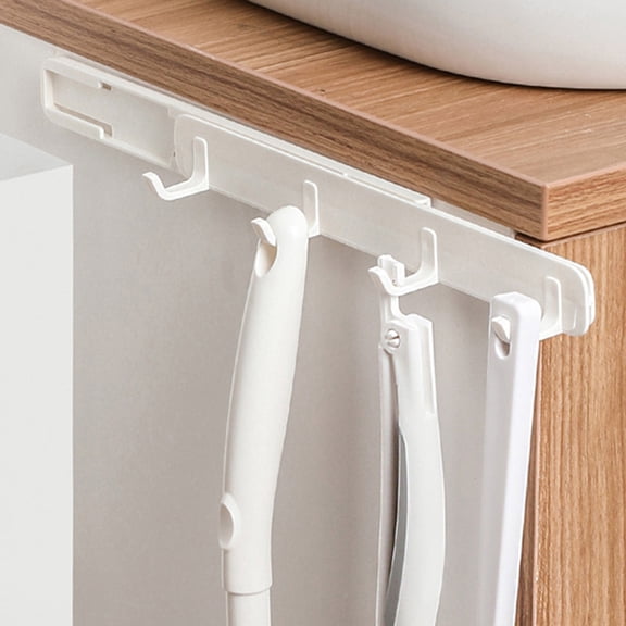 ROSENICE 3Pcs No Punch Kitchen Hooks with Slide Rail for Closet Clothes Rack Retractable and Abs Material White