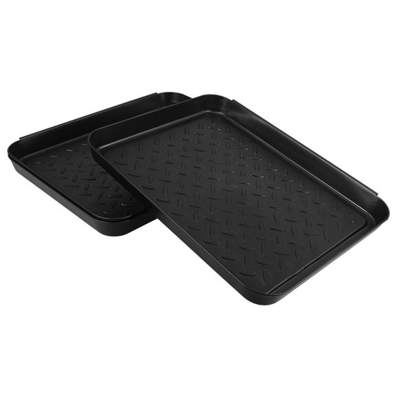 ROSENICE 3Set Rectangular Black Plastic Waterproof Nonslip Boot Tray Mat for Indoor Outdoor Entryway Use