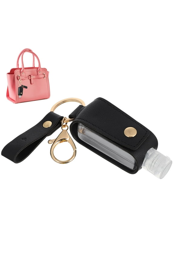 Travel Bottle Keychain Black Plastic Rectangular Design 1 Set 3.5x1.2x1.2in
