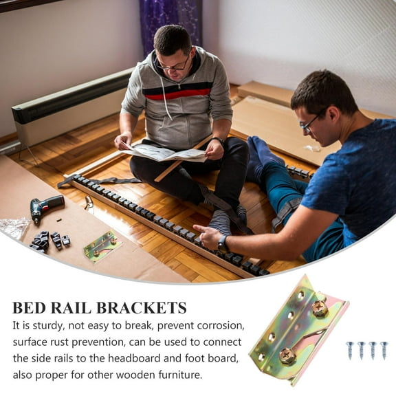 ROSENICE 4Pcs Bed Rail Brackets Heavy Duty Non-mortise Iron Bed Fittings for Connecting Wood 11.0x1.3x1.0in