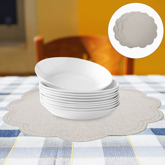 ROSENICE 4Pcs Dining Table Accessories Pu Leather Simulated Jute Cloth Heat Resistant Oilproof Grey Circular Flower